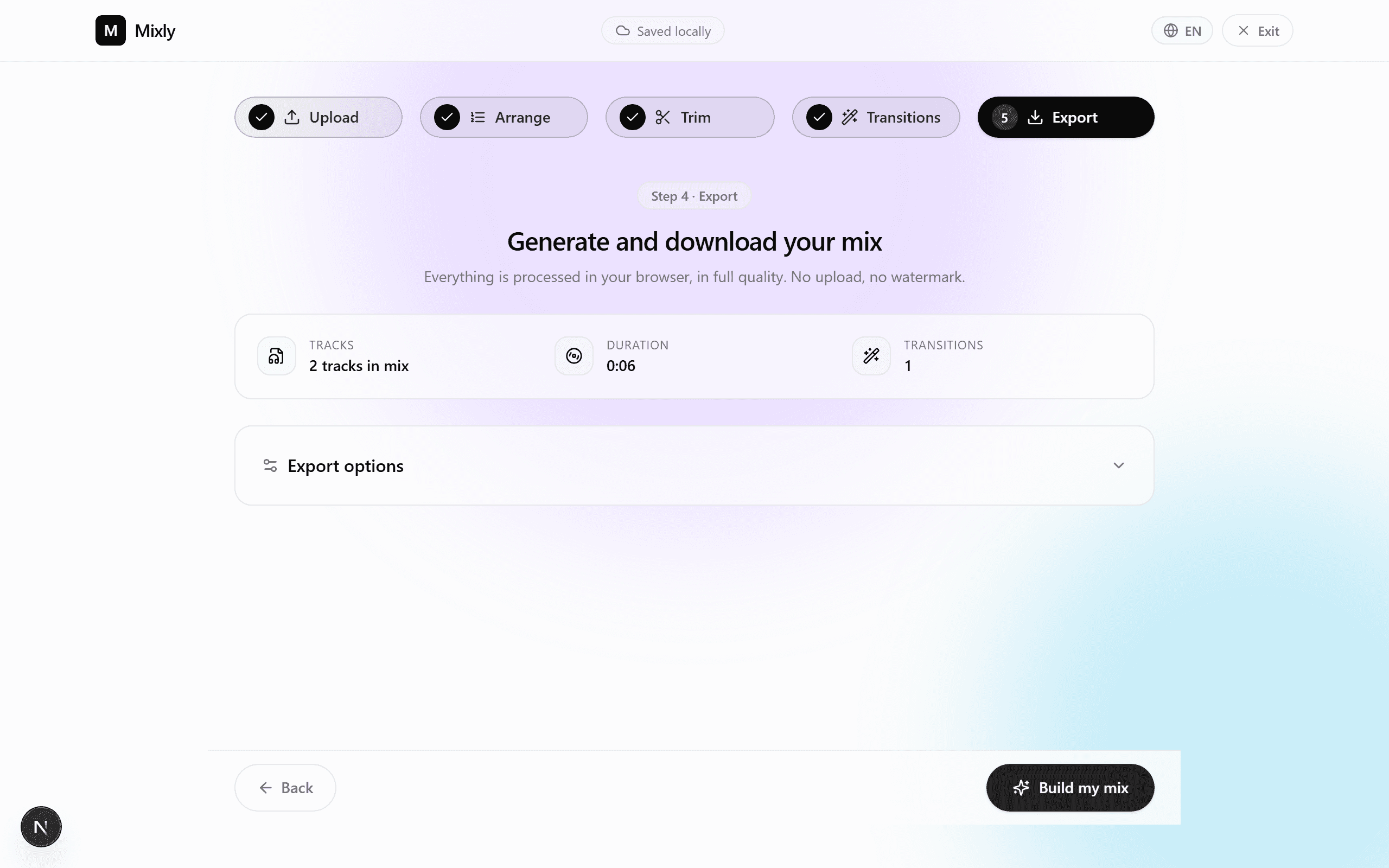 Export du mash-up final en WAV et MP3 320 kbps