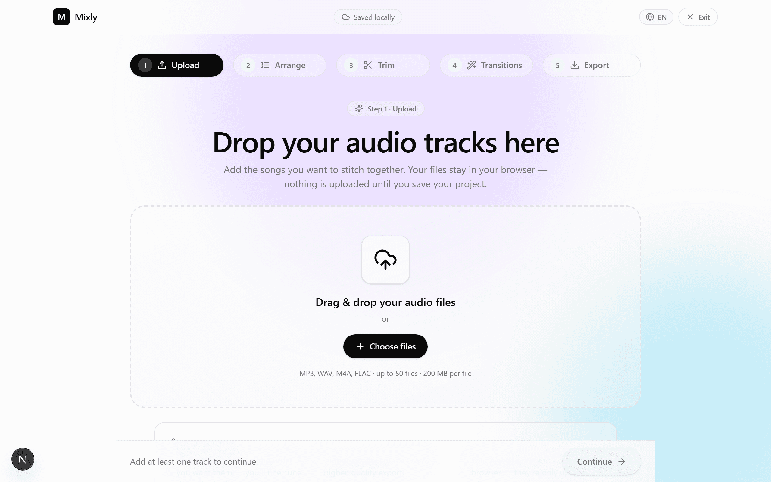 Import du slow et du titre upbeat dans MixClap avec détection automatique du BPM